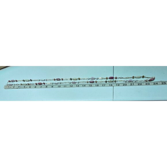 Elegant Gold Tone Beaded Necklace Pink White Purple Beads Fashion Jewelry Women - Picture 6 of 7